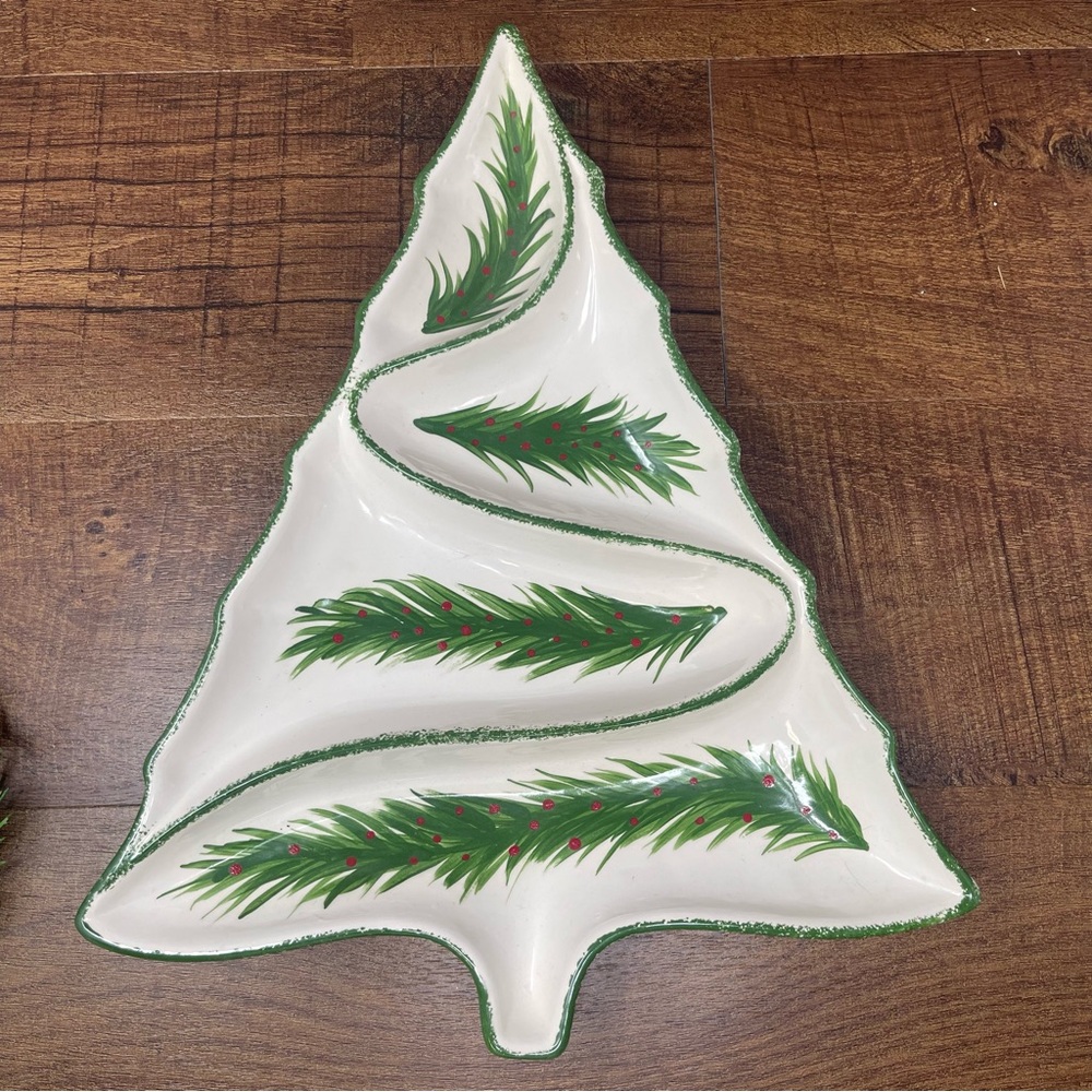 MCM Vintage Hobbyist Hand‎ Painted Divided Ceramic Christmas Tree Tray/Dish